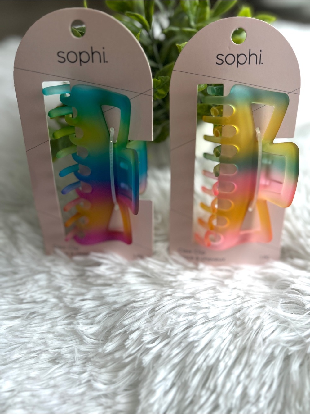 Sophi Matte Colorful Rainbow Ombré Rectangle Hair Clip 4.5” Set Of 2  New